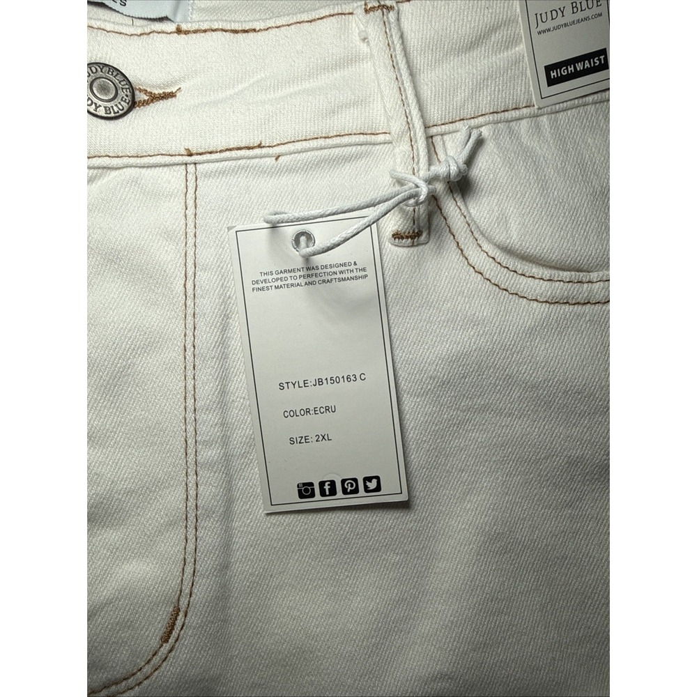 Judy Blue white cream Denim Tummy control Shorts Distressed Womens Size 2XL NWT - Picture 7 of 9